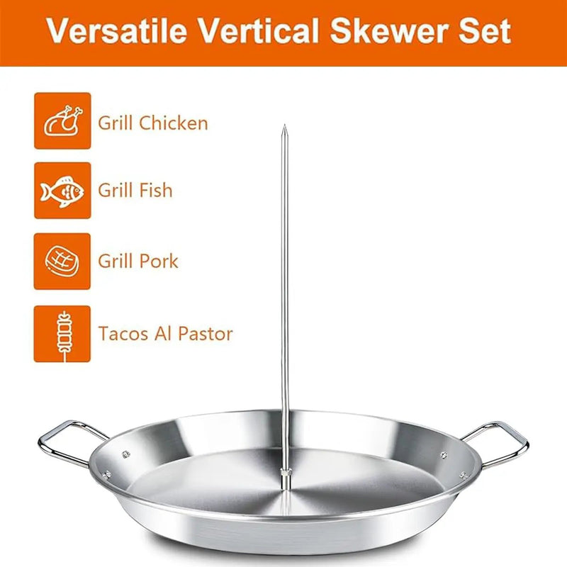BBQ Vertical Skewer Pan Gyro Spit Shawarma Stand for oven, Al Pastor Skewer for Grill, El Pastor Hack for Tacos Al Pastor Chicken, Brazilian, Stainless Steel, with 8",10" and 12" stick by GreenHaven Gardens
