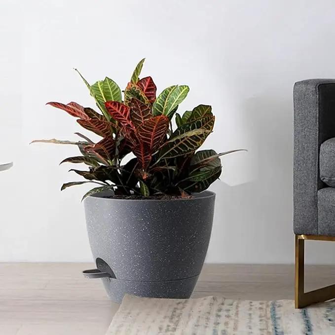 10/9/8 inch Self Watering Pots, Set of 3 Plastic Planters with Mesh Drainage Holes and Deep Reservoir for Indoor Outdoor Garden Plants and Flowers, Grey Speckles by GreenHaven Gardens