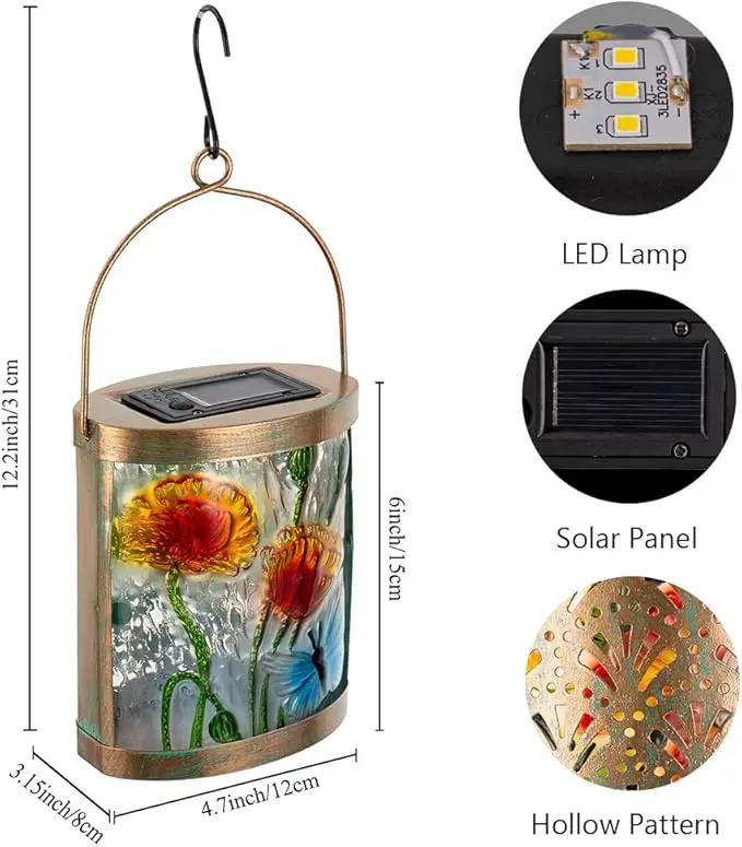 Starsoul 2 Pack Hanging Solar Lantern Outdoor Waterproof Glass Butterfly and Flowers Decorative Solar Lights for Outside Garden Yard Table Patio Decor by GreenHaven Gardens