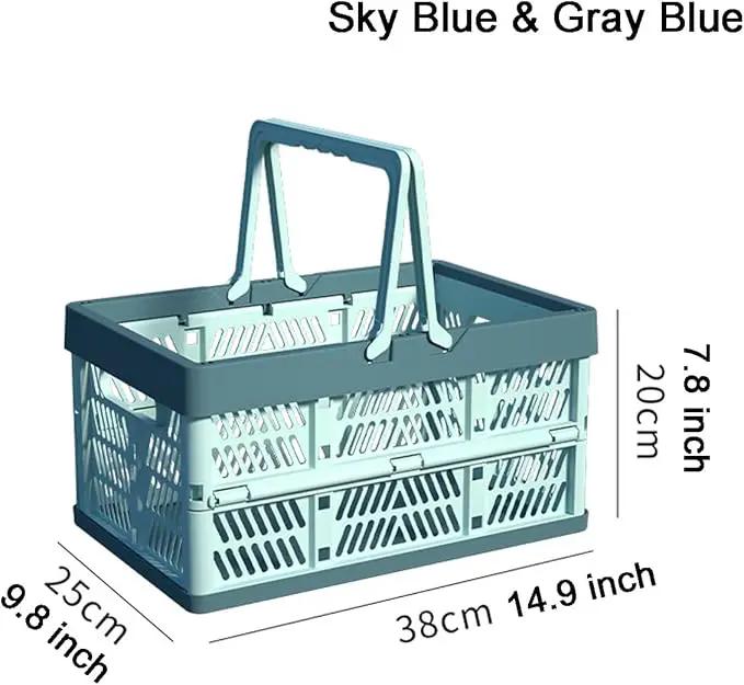 Plastic Storage Crate - 20L Collapsible Crate Stacking Folding Storage Basket - Sky Blue & Gray Blue M by GreenHaven Gardens