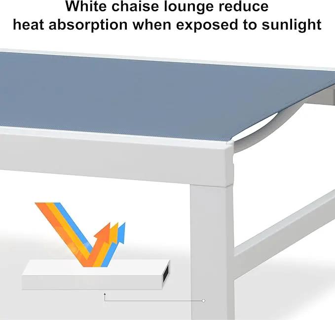 PURPLE LEAF Outdoor Chaise Lounge Set of 4 White Aluminum Lounge Chair Outdoor with Wheels Five-Position Adjustable Patio Lounge Chair for Pool Deck Yard, Indigo by GreenHaven Gardens