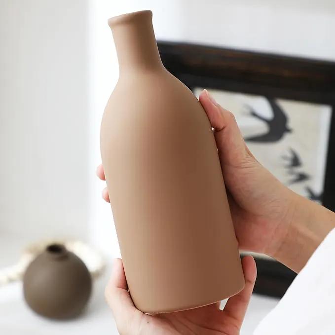 Ceramic Vase Set of 3, Vases Home Decor Rustic Farmhouse Decorative Vase Pottery Vases for Bouquet Pampas Grass Dried Fresh Flowers, Table Living Room Kitchen Bedroom Bathroom - Brown by GreenHaven Gardens