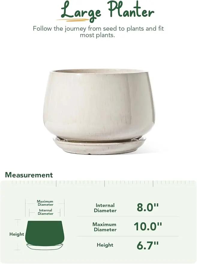 LE TAUCI Ceramic Planters, 10 Inch Pots for Plants, Indoor Plant Pots with Drainage Holes and Saucers, Modern Planters Fit Mid Century Plant Stand, Flower Pots for Indoor Plants, Reactive Glaze Beige by GreenHaven Gardens