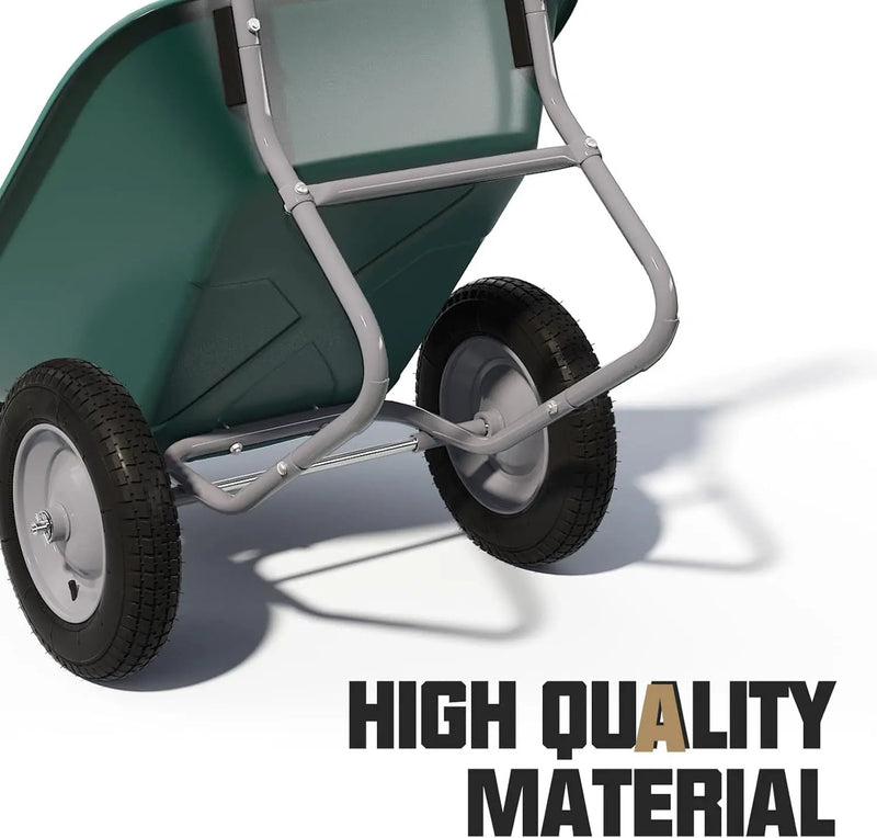 ARNOT Enlarged Dual-Wheel Wheelbarrow, Easy Loading and Dumping Garden Cart, Heavy Duty Utility Dump Cart for Lawn, Yard, Farm, Gardening & Planting, Green by GreenHaven Gardens