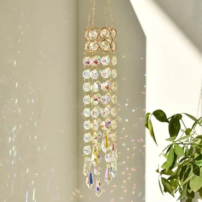 Hanging Window Garden Crystal Sun Catcher, Gold-Plated Sun Catcher for Indoor and Outdoor Decoration, Light Catcher, Party Crystals (AB Colour) by GreenHaven Gardens