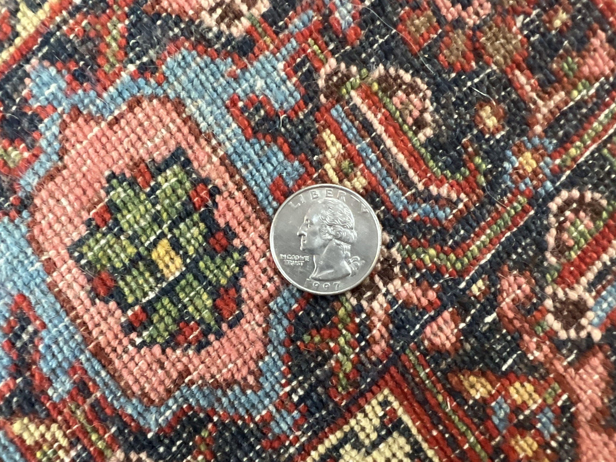 Antique Persian Bidjar Rug 5x7, Repeated Allover Herati Pattern, Red, Handmade Wool Carpet by Jewel Rugs