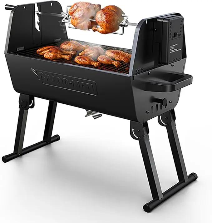 Brand‑Man 2‑in‑1 Charcoal BBQ Grill with Motorized Rotisserie – Portable, Foldable Grill, 257 sq in Outdoor BBQ Grill for Camping & Tailgate, Adjustable Height, Dual Vents by GreenHaven Gardens
