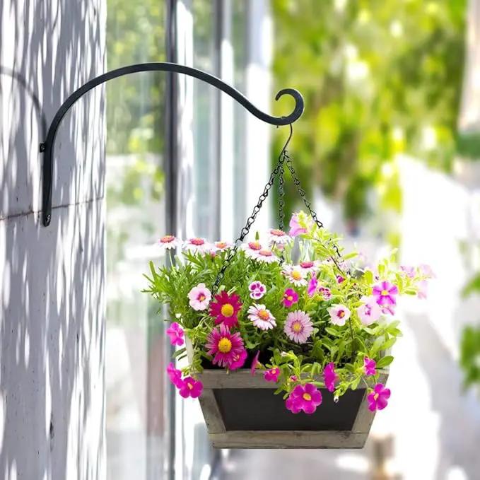 AJART Hanging Plant Hanger Outdoor: 12-Inch Metal Bird Feeder Wall Hooks - 4 Pieces Rust-Resistant Plant Bracket Hook for Hanging Flower Baskets by GreenHaven Gardens