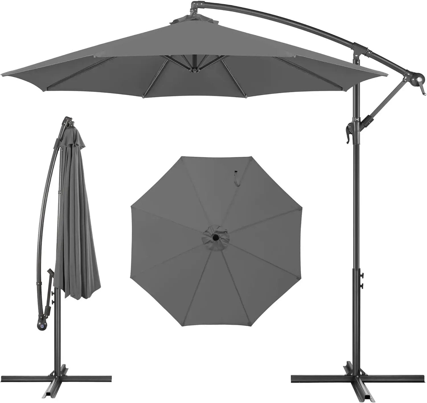 FLAME&SHADE 10ft Cantilever Patio Umbrella Outdoor, Large Offset Umbrella with Crank and Cross Base, UPF 50+ UV Protection Hanging Umbrella for Pool Deck Garden, Anthracite by GreenHaven Gardens