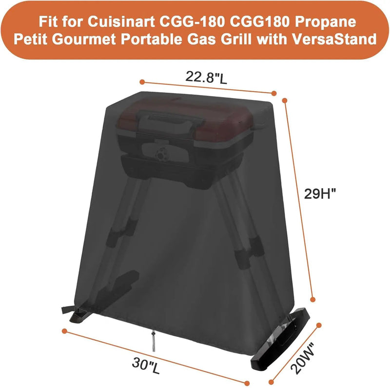 Outdoor Grill Stand Compatible for Cuisinart CGG-180, Petit Gourmet Portable Gas Grill - VersaStand Cover, Waterproof, Drawstring Design - 30 x 20 x 29 Inch by GreenHaven Gardens