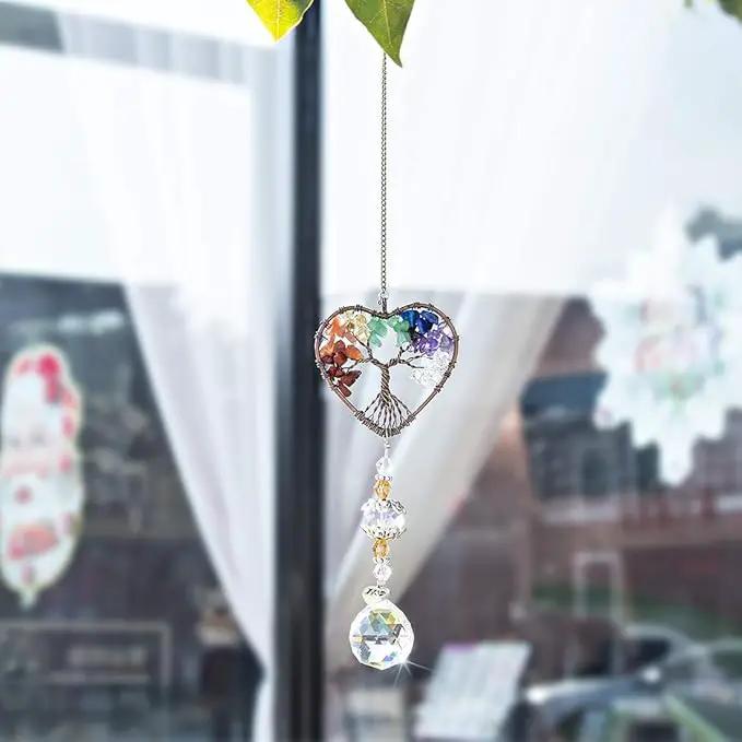 H&D HYALINE & DORA Suncatcher Window Hanging Tree of Life Heart Shaped Crystal Ball Prism Drop Pendant by GreenHaven Gardens