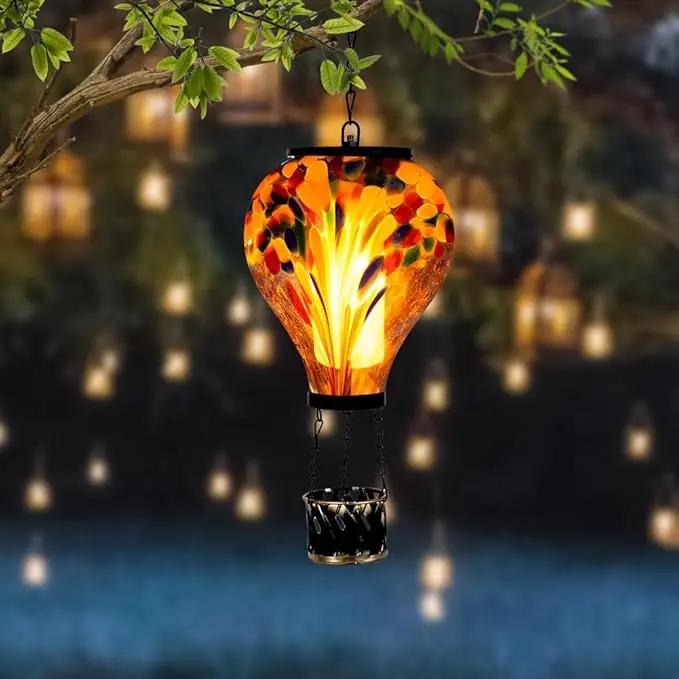 Starsoul Hot Air Balloon Solar Lantern Tie-Dye Style Glass Outdoor Hot Air Balloon Solar Flickering Flame Light Waterproof Hanging Lantern for Garden Yard Patio Decor by GreenHaven Gardens