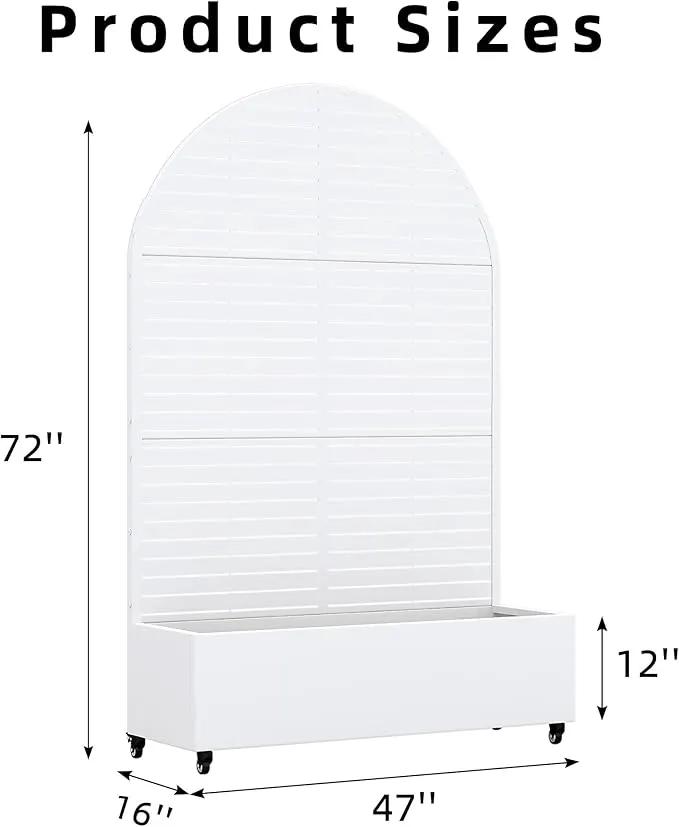Casaphoria Metal Raised Garden Bed with Trellis and Wheels, 72"x47"x16" Arched Planter Box for Climbing Plants, Vegetables & Vines, Features Drainage Holes and Privacy Screen (White-Louvered) by GreenHaven Gardens