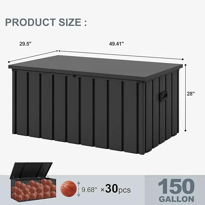 PURPLE LEAF Outdoor Deck Box 150 Gallon Waterproof Lockable Storage Box Container with Lid Deck Organization for Patio Cushions Side Table Pool Accessories Garden Tools, Gray by GreenHaven Gardens