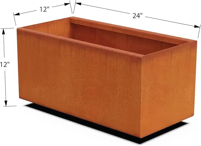 Corten Steel Planter Box – 24-Inch Rectangular Metal Planter for Herbs & Patios | Heavy Duty, Modern Rustic Design | Made in USA, Fully Assembled by GreenHaven Gardens