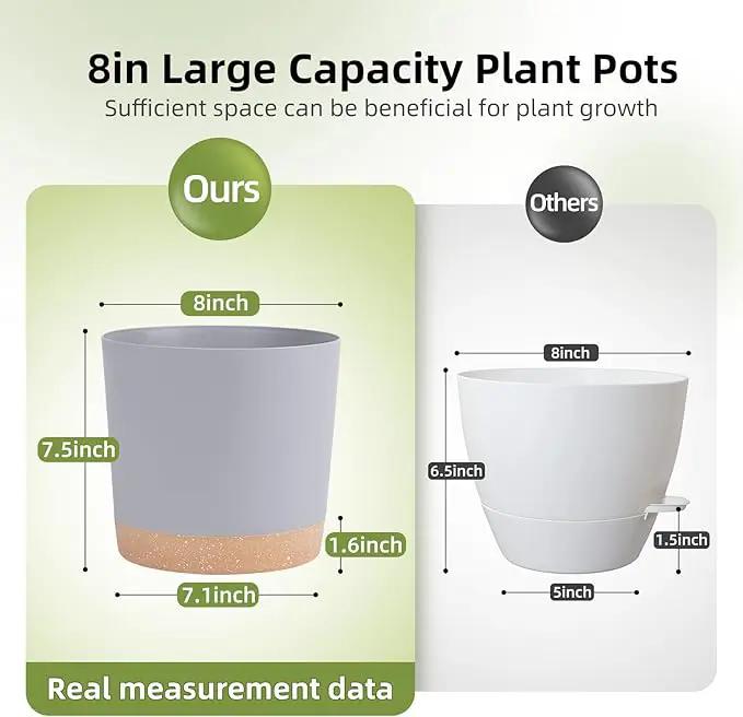QCQHDU 8 inch Plant Pot, 2 Pack Planters for Indoor Plants with Drainage Holes & Saucer, Outdoor Flower Pots Home Garden Modern Decor by GreenHaven Gardens