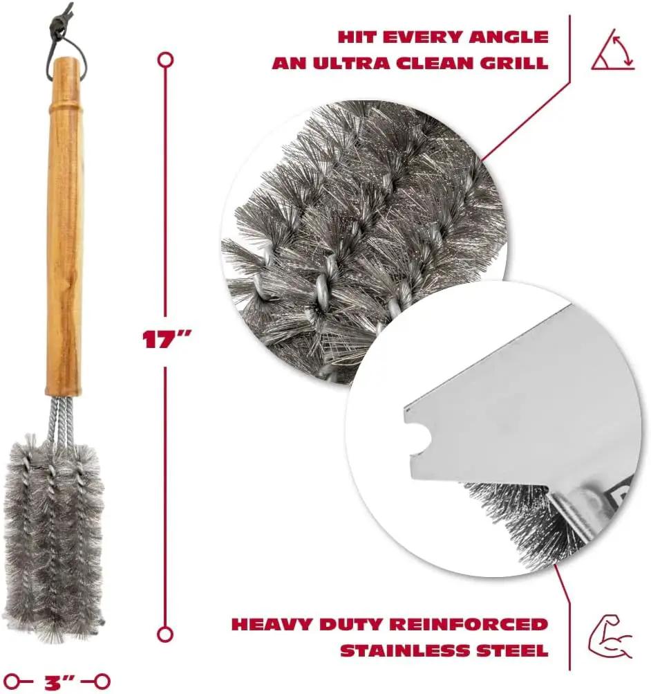 BBQ-AID All Angles BBQ Grill Brush for Outdoor Grill – Cleans All Angles, Large Wooden Handle, and Stainless Steel Bristles - BBQ Brush for Grill Cleaning – Grill Cleaner Brush Safe for BBQ and Grill by GreenHaven Gardens