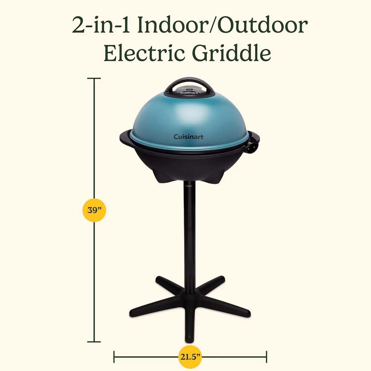 Cuisinart Indoor/Outdoor Electric Griddle, 2-in-1 Portable BBQ with Flat Top Nonstick Cooking Surface, Adjustable Heat, Stand/Tabletop Options for Cookouts, Barbecues & Small Spaces, No Tools Needed