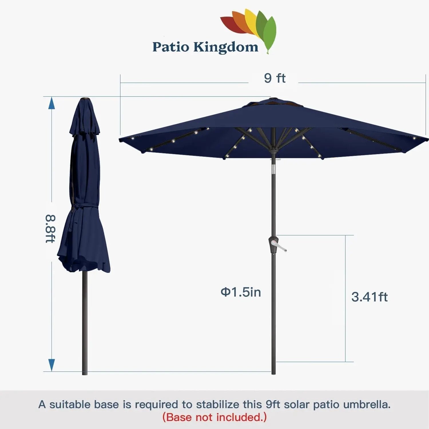 9FT Solar Umbrella 32 LED Lighted Patio Umbrella Table Market Umbrella w/Tilt and Crank, UV-Resistant Outdoor Umbrella for Pool, Garden, Deck, Navy Blue by GreenHaven Gardens