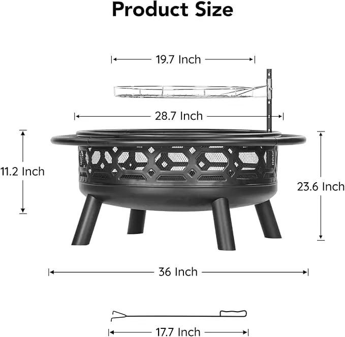 36 Inch Fire Pit, Outdoor Wood Burning Firepit with Removable Grill & Poker, Heavy Duty Metal Round Fireplace,2 in 1 Large Bonfire for Outside,BBQ,Yard,Patio by GreenHaven Gardens