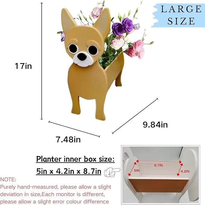 Chihuahua Dog Planter Plant Pots,Cute Garden Dog Flower Planter,Large Dog Planters Birthday Gifts for Women,Office,Indoor/Outdoor Decor（9.84 * 7.48 * 17in） by GreenHaven Gardens
