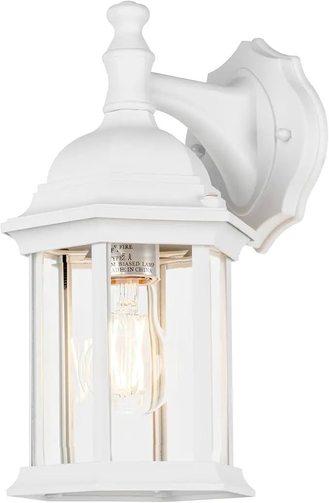 LIT-PaTH Outdoor Wall Lantern, Wall Sconce as Porch Lighting Fixture, E26 Medium Base Max 60W, Aluminum Housing Plus Glass, Matte White Finish, 1-Pack by GreenHaven Gardens