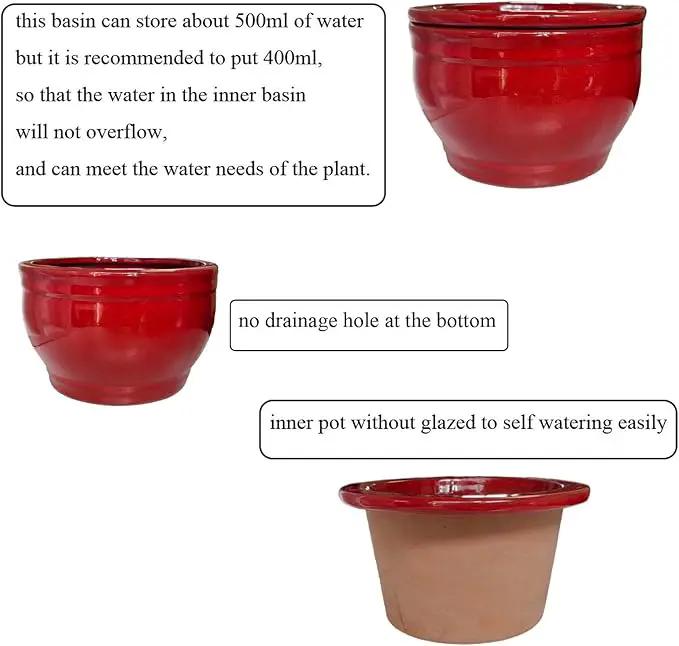 African Violet Pots Self Watering Round Ceramic Violet Pot (red, 6 inch) by GreenHaven Gardens