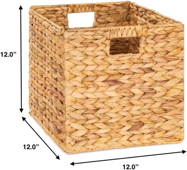 12 x 12in Water Hyacinth Storage Baskets, Wicker Storage Baskets for Shelves, Woven Baskets for Storage, Wicker Storage Basket for Bedroom, Living Room, Nursery Room (Natural 6 Packs 12x12in) by GreenHaven Gardens