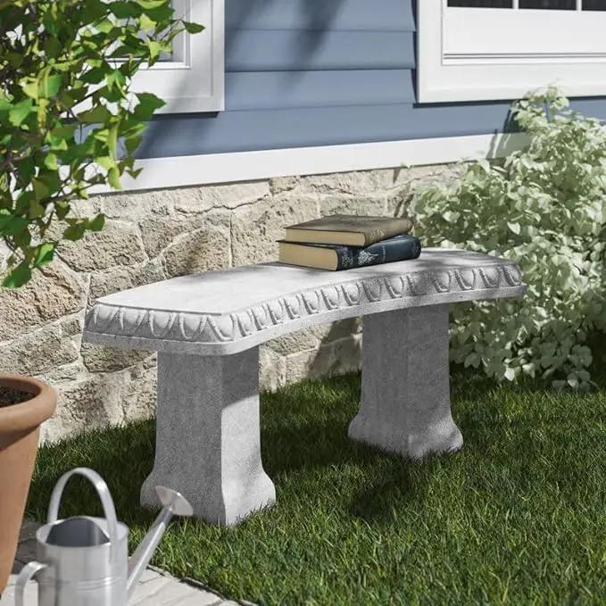 EMSCO Group Garden Bench – Natural Granite Appearance – Made of Resin – Lightweight – 12” Height by GreenHaven Gardens