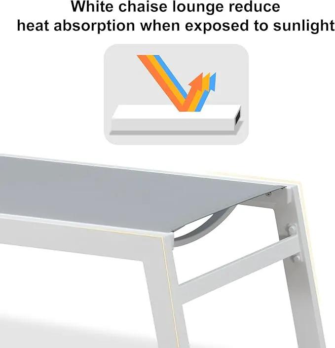 PURPLE LEAF Oversize Outdoor Chaise Lounge Set of 4 Outdoor White Aluminum Lounge Chairs with Side Table and Wheels Patio Lounge Chair for Yard Pool Deck, Bluish-Gray by GreenHaven Gardens