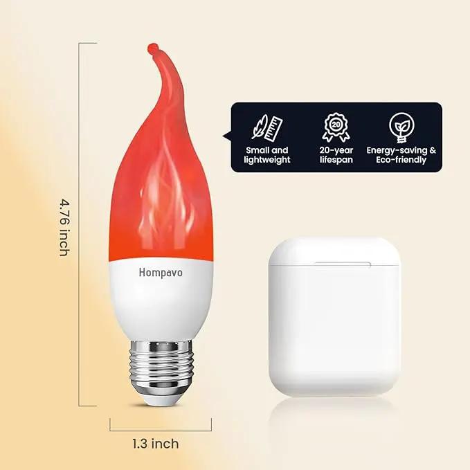 Hompavo Upgraded LED Flame Light Bulbs, 3 Modes Flickering Light Bulbs, E26 Chandelier Base Candle Fire Light Bulb for Halloween Christmas Party Porch Indoor & Outdoor Home Decoration - 6 Pack Red by GreenHaven Gardens