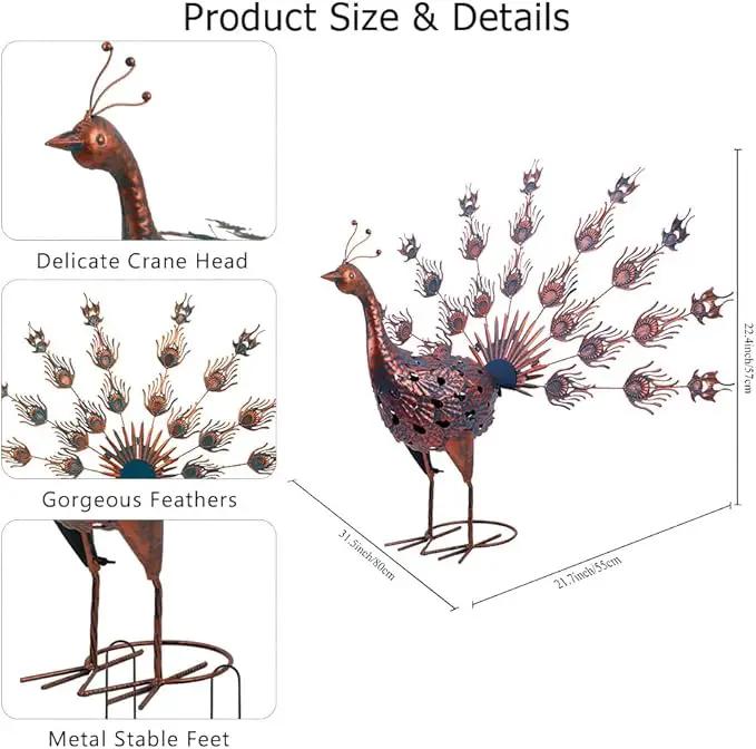 VEWOGARDEN Peacock Outdoor Statues Metal Peacock Tail Spread Garden Sculptures & Statues for Yard Lawn Patio Pool Outside Decorations, Blue & Bronze by GreenHaven Gardens