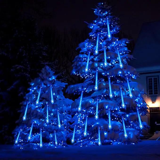 Outdoor Christmas Decorations, 24 Tubes(Equivalent to 3 Sets of 12Inch 8-Tubes) Meteor Shower Lights Snow Falling Icicle Christmas Lights Outdoor for House Tree Halloween Garden Decor, UL Plug, Blue by GreenHaven Gardens