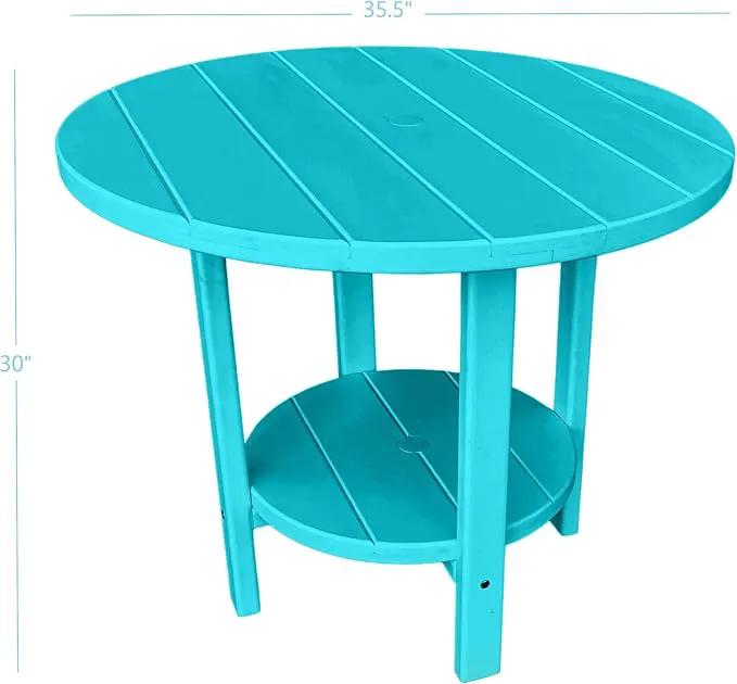 Phat Tommy Round Poly Resin Outdoor Patio Dining Table, All Weather Poly Patio Outdoor Furniture, Teal by GreenHaven Gardens
