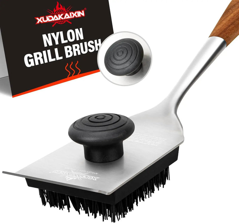Grill Brush and Scraper, Dual Grip Design,Extra Strong BBQ Cleaner Accessories,Safe Nylon Bristles Barbecue Triple Scrubbers Cleaning Brush for Cast Iron Grates/Porcelain/Charcoal Grill by GreenHaven Gardens