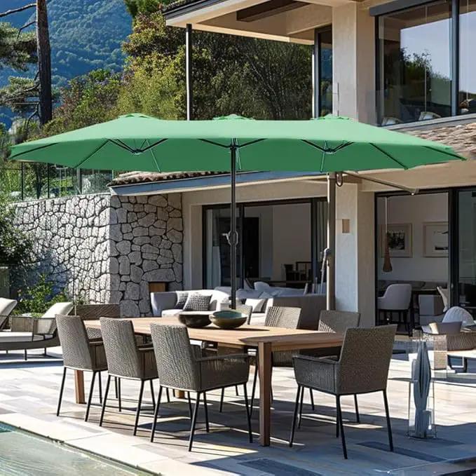 GREEN PARTY 15 ft Rectangle Patio Umbrella with Base Included, Double-Sided Table Umbrella with Crank, Large Outdoor Umbrellas for Patio Poolside Garden Backyard, Mint Green by GreenHaven Gardens