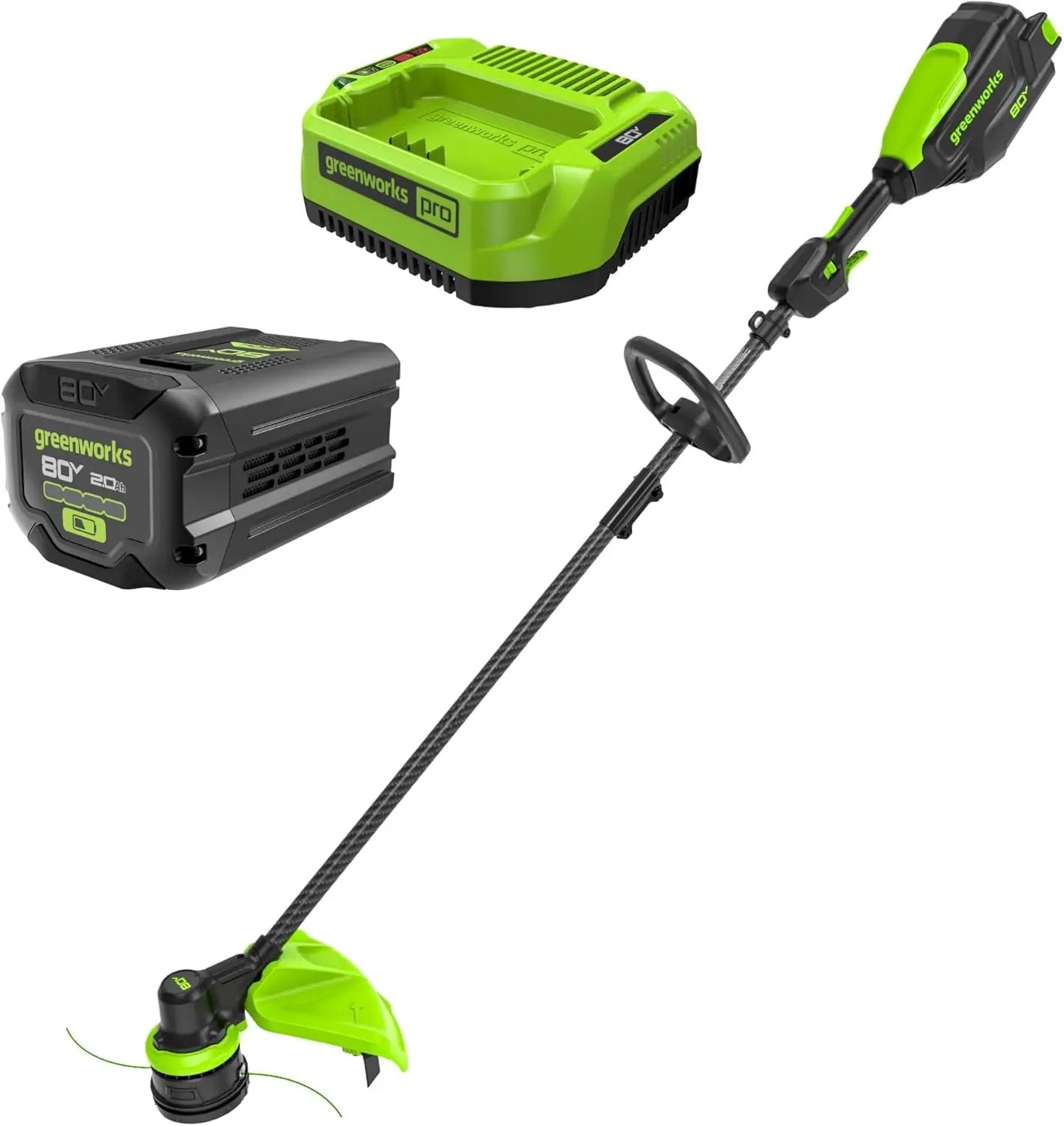 Greenworks 80V 16" Carbon Fiber Brushless Cordless String Trimmer - 2-Mile Fence Line & Driveway Edging Pro, 2.0Ah Battery/Charger Included, 23% Lighter vs Gas Trimmers by GreenHaven Gardens