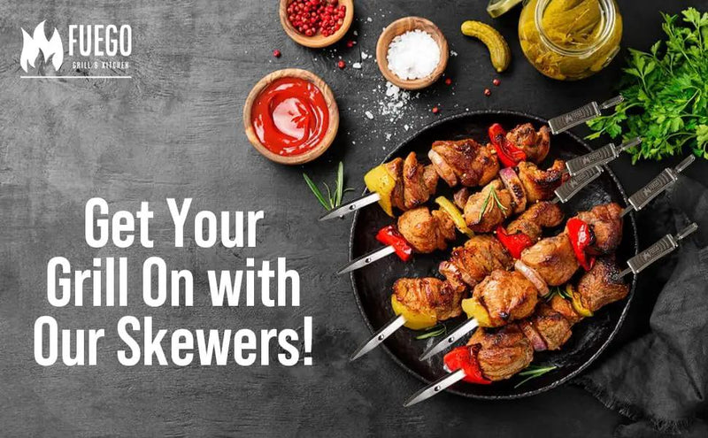 Stainless Steel Skewers | 17.5" Long for Grilling with Slider | Set of 8 | Kabob BBQ Skewers |Kebab | Reusable | Dishwasher Safe | by GreenHaven Gardens