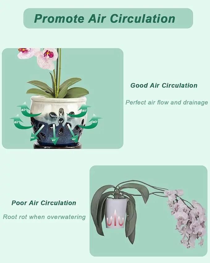 Vensovo 4 Inch Ceramic Orchid Pots with Holes and Saucers - 2 Pcs Small Succulent Pot for Repotting, Garden Flowerpots for Plants Indoor and Outdoor Promotes Air Circulation (Olive Green, Green Mixed) by GreenHaven Gardens
