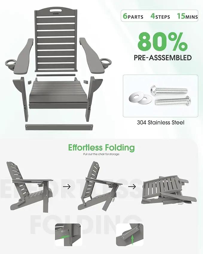 Adirondack Chairs Set of 6, Outdoor Fire Pit Chairs, HDPE All-Weather Adirondack Chairs with Cup Holder, Lawn Chair for Deck, Patio, Garden (Grey) by GreenHaven Gardens