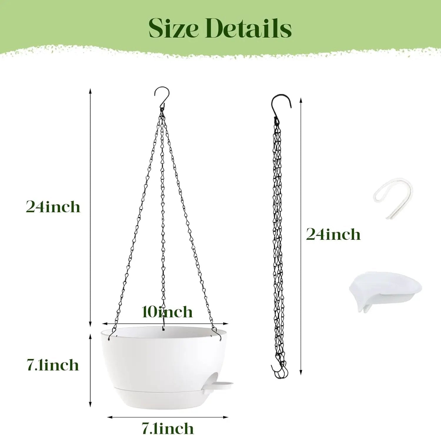 10 Inch Hanging Planters with Chains 2 Pack Self Watering White Plastic Hanging Pots for Indoor Outdoor Plants, Garden Porch Home Decor (White) by GreenHaven Gardens