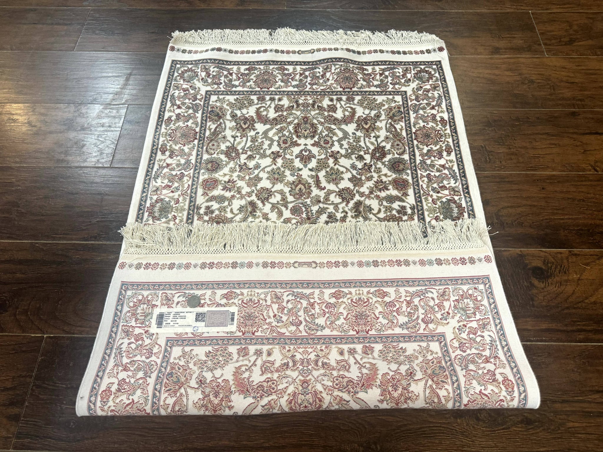 Small Turkish Silk Rug 2.6 x 4, Ivory, Allover Design, Bamboo Silk by Jewel Rugs
