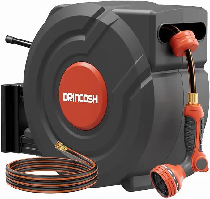Upgraded Retractable Garden Hose 5/8 in x 115 ft Heavy Duty Wall-Mounted Hose Reel 180°Swivel Automatic Slow Return Any Length Lock 9 Pattern Nozzle UV Resistant (Black) by GreenHaven Gardens
