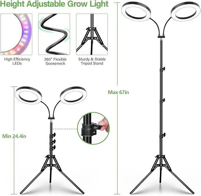 LORDEM Grow Light for Indoor Plants, Dual-Head Plant Light for Plants Growing, Full Spectrum Growth Lamp with Auto Timer for 4/8/12H, 4 Dimmable Levels, 144 LEDs, Height Adjustable Stand 24.4"- 67" by GreenHaven Gardens
