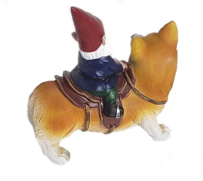 Funny Guy Mugs Garden Gnome Statue - Gnome Riding a Corgi - Indoor/Outdoor Garden Gnome Sculpture for Patio, Yard or Lawn by GreenHaven Gardens