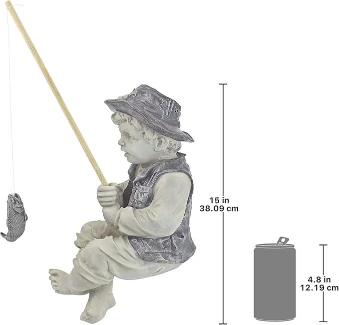Design Toscano Frederic the Little Fisherman of Avignon Boy Fishing Garden Statue, 15 Inch Tall, Cast Stone Resin, Two Tone Stone Finish by GreenHaven Gardens