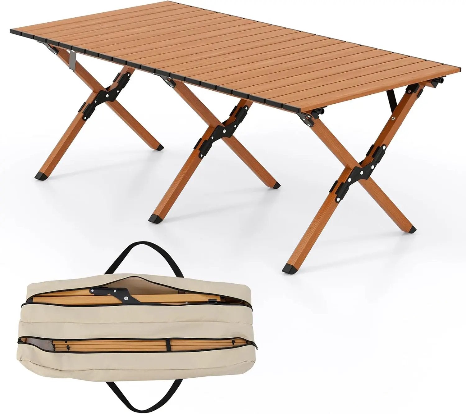GYMAX Folding Camping Table, Aluminum Roll-Up Picnic Table with Carrying Bag, Portable Low Beach Table for Outdoor Travel, Hiking, Party, BBQ, Backyard by GreenHaven Gardens