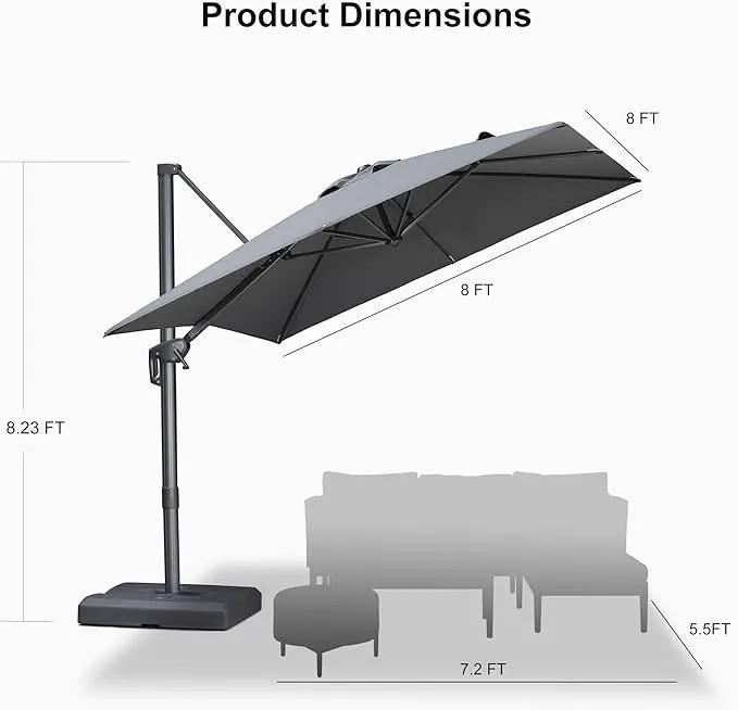 PURPLE LEAF 8 FT Cantilever Patio Umbrella Outdoor Aluminum Offset Square Umbrella with 3 Years Fade Resistance Recycled Fabric and 360-degree Rotation for Deck Pool Garden, Mist Grey by GreenHaven Gardens