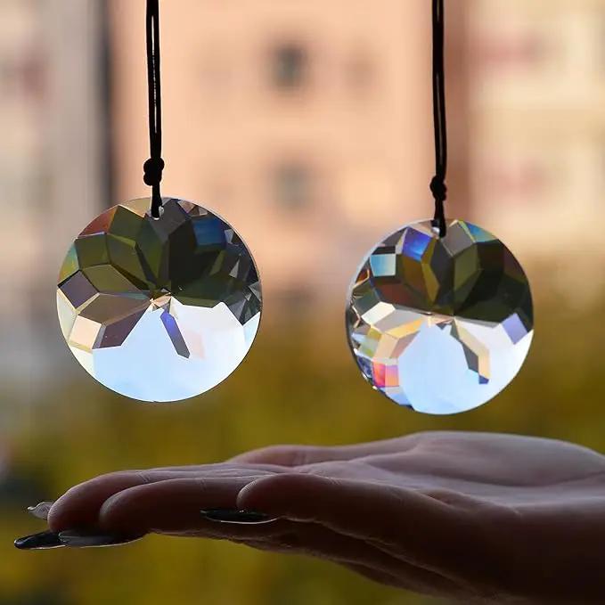 2PCS 5" Circle Crystal Sun Catcher Prisms, STINO Hanging Suncatchers with Glass Prism, Rainbow Maker for Windows, Balcony, Kitchen, Garden Decoration (1, Circle Clear 2Pcs) by GreenHaven Gardens