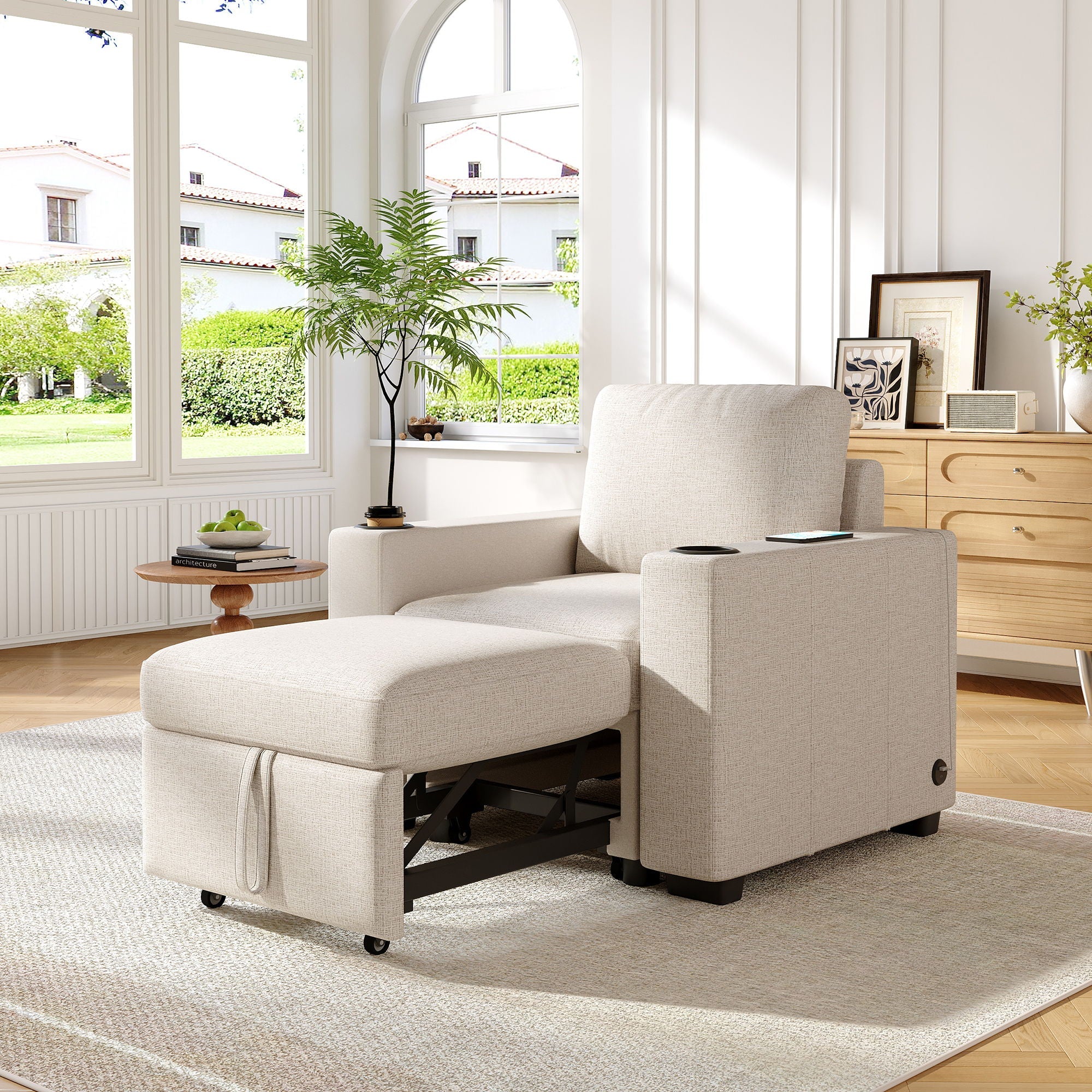 Single Pull Out Sofa Bed With USB Ports And Cup Holders by Unique Piece Furniture